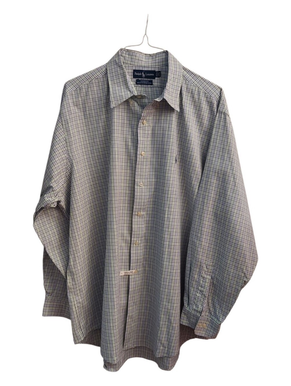 Ralph Lauren Yarmouth Cotton Pinpoint Oxford Plaid LS Button Down Dress Shirt